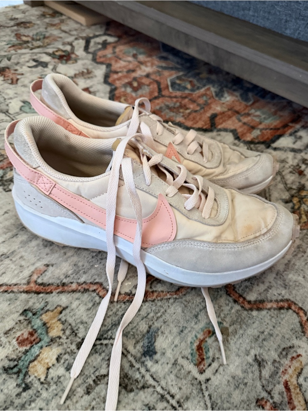 Nike Women’s Cream Sneakers with Pink Swoosh
